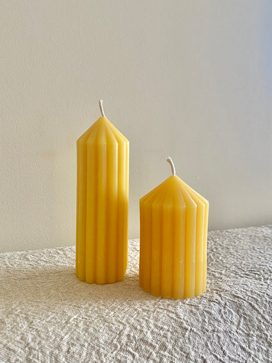 Beeswax Candle (Ribbed Pillar - Short)