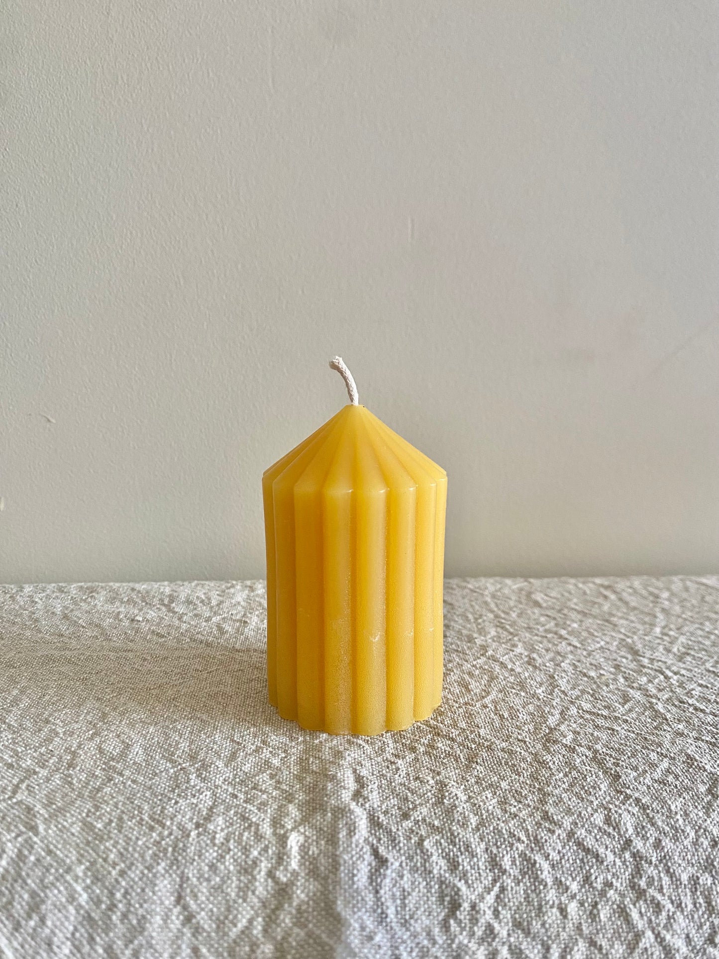 Beeswax Candle (Ribbed Pillar - Short)
