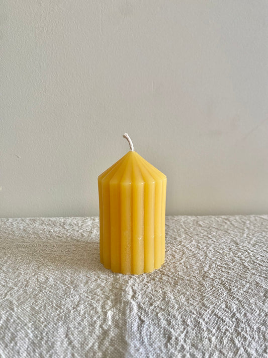 Beeswax Candle (Ribbed Pillar - Short)